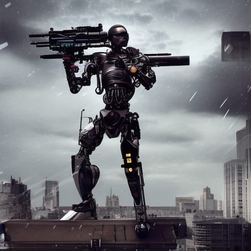 cyborg sniper on a rooftop - AI Generated Artwork - NightCafe Creator