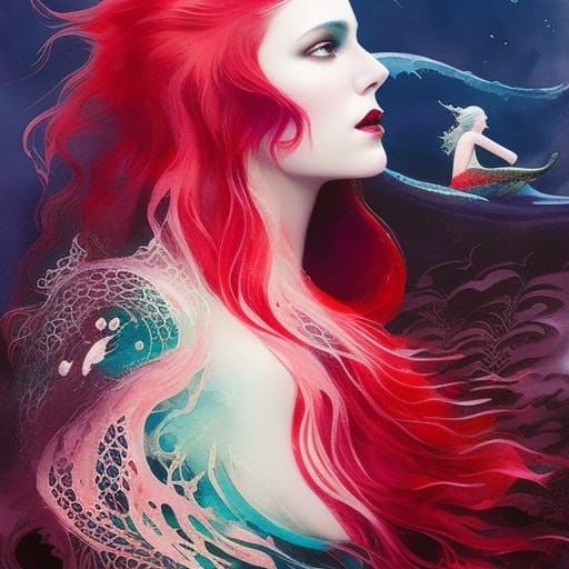Mermaid in the ocean 🌊 beautiful gothic girl with big wild ...