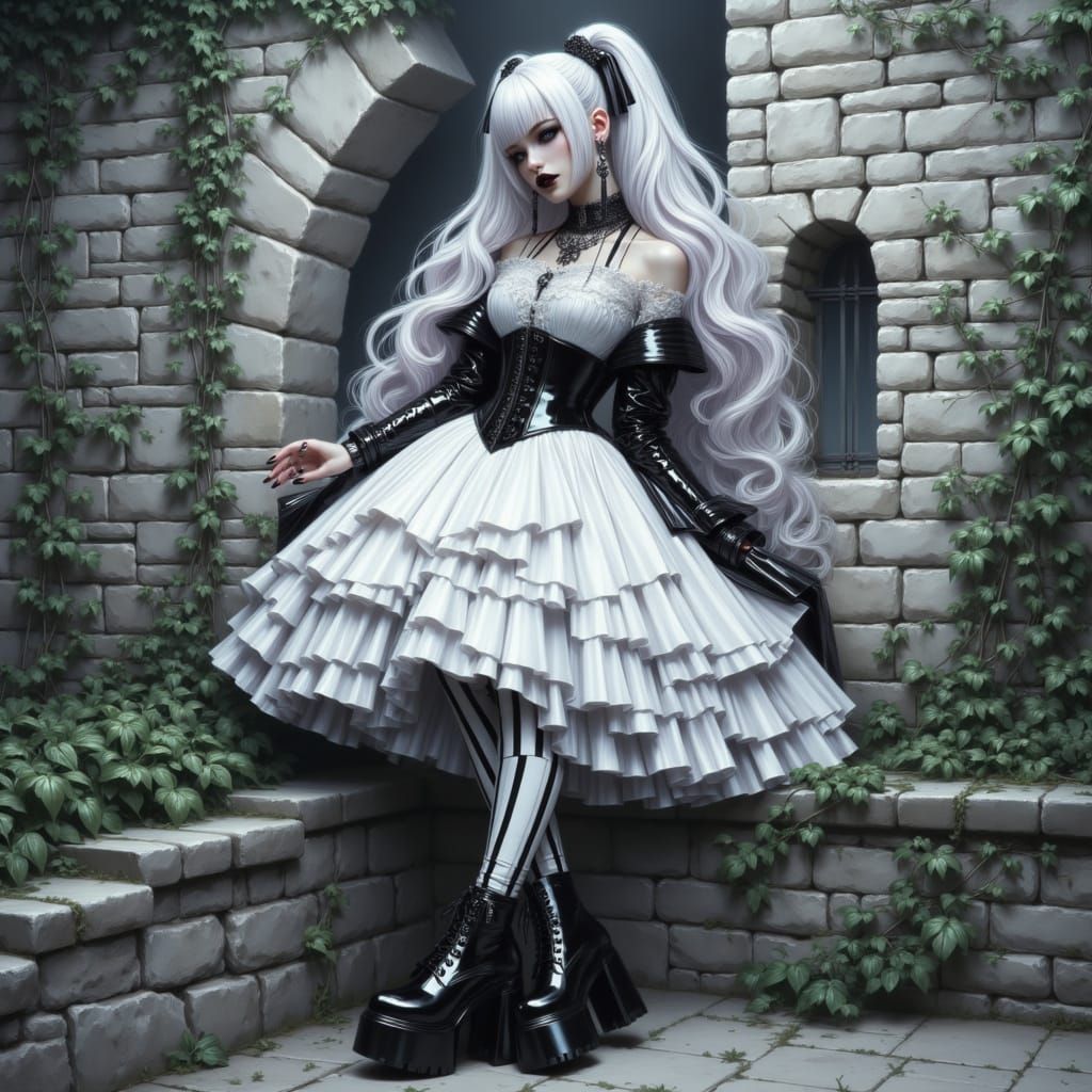 <lora:PrettyGothicStyle:1.0> Yoji Shinkawa, Ashley Wood, post apo background maximalism fantasy illustration ,full body shot, a pale-skinned...