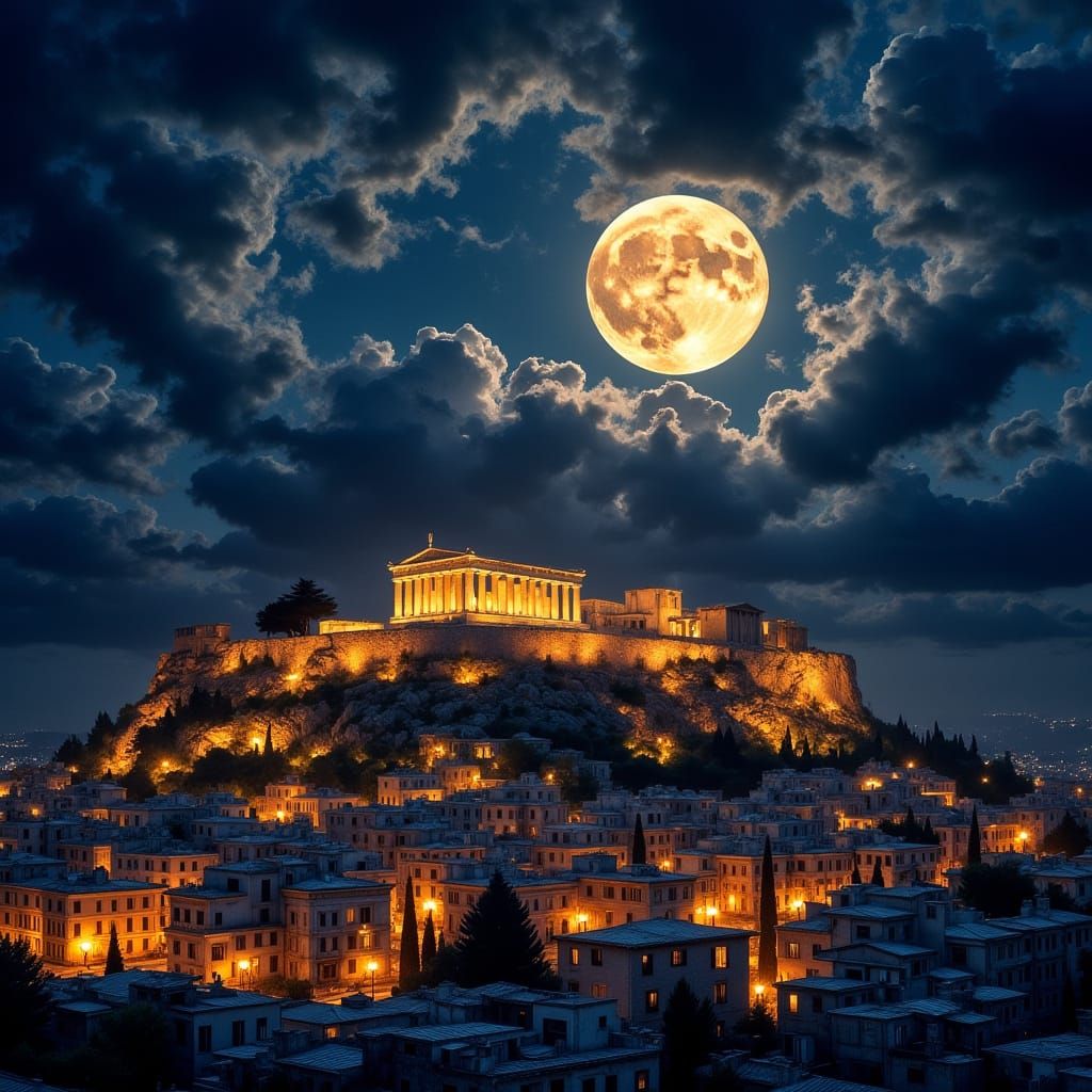 The Acropolis of Athens Under a Full Moon  by @Mystienight
