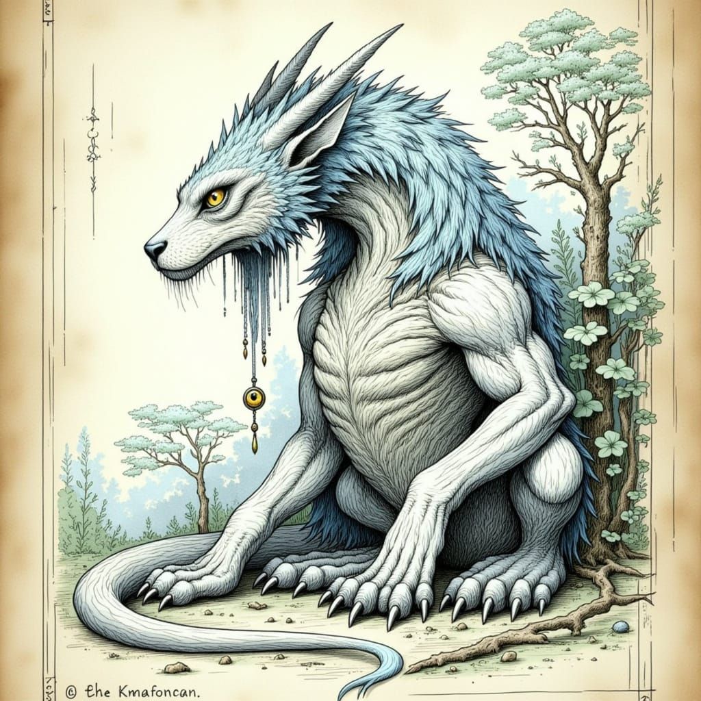 <lora:Fantasy Creature:1.0> A <chimera> in the style of <Fantasy Character> in a forest