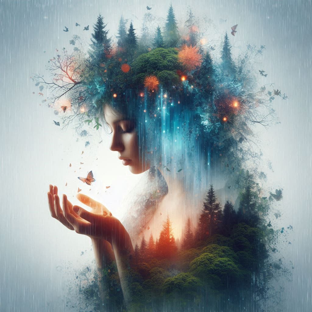 double exposure beautiful fantasy DALL-E 3 portrait landscap...