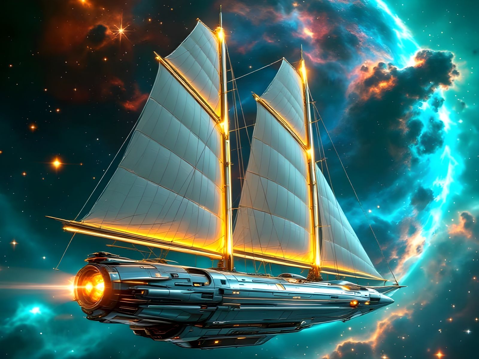 Space Schooner with Sails for Darkspace  by @Gary Murakami