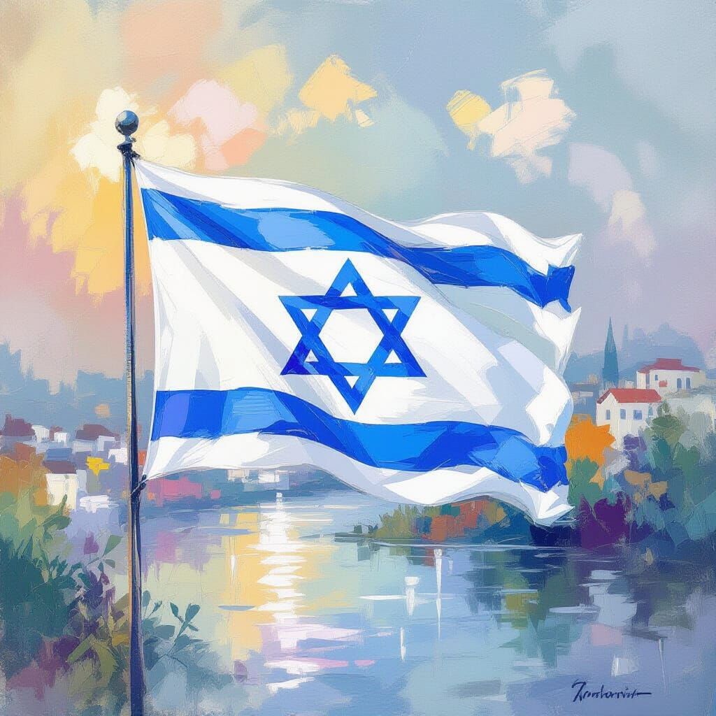 Israeli Flag in Neo-Impressionist Pastel Style