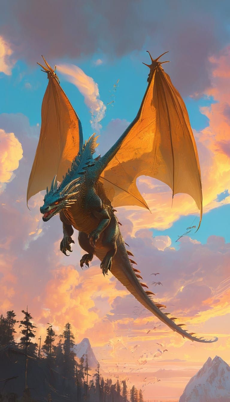 Ethereal Dragon Soars Through Celestial Realms in Vibrant Ir...