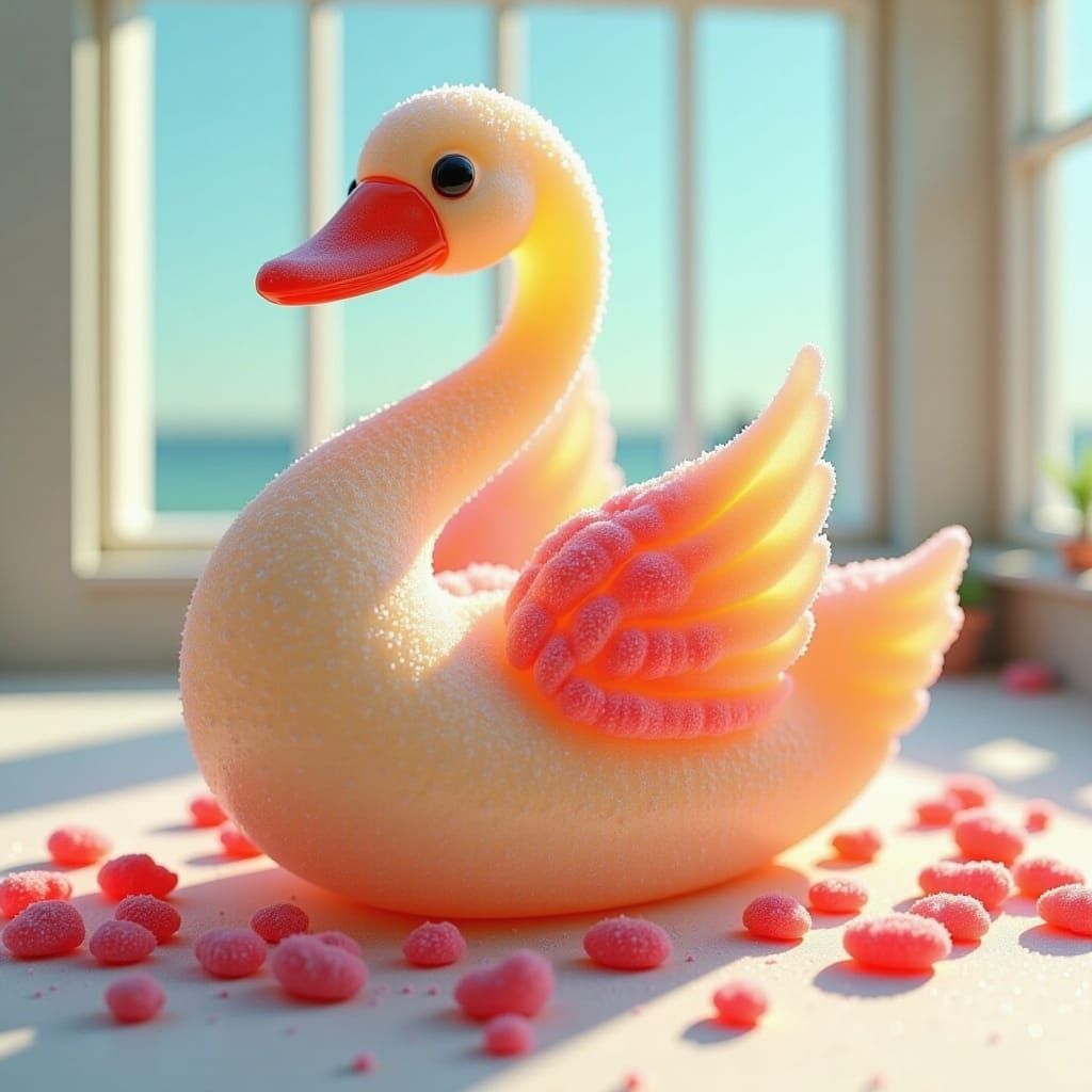 <lora:Gummy World:1.5> swan gummy lolly