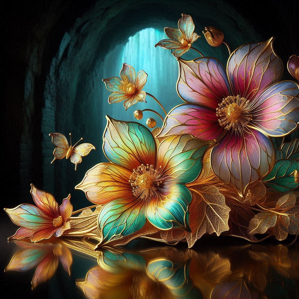 Enamelled glass flowers