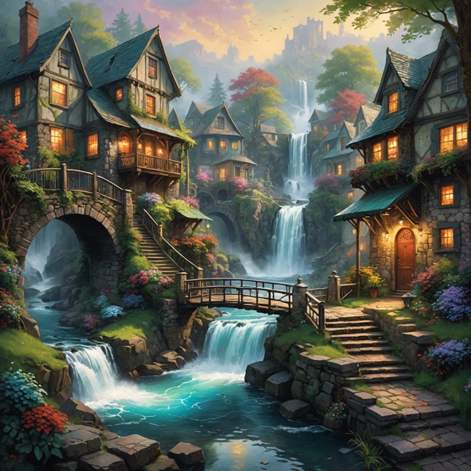 waterfall town  by @Ithil