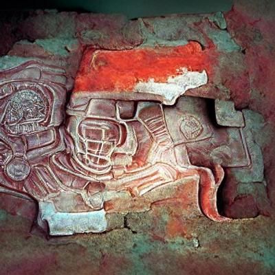 Stained bas-relief found in an ancient Mexican ruin