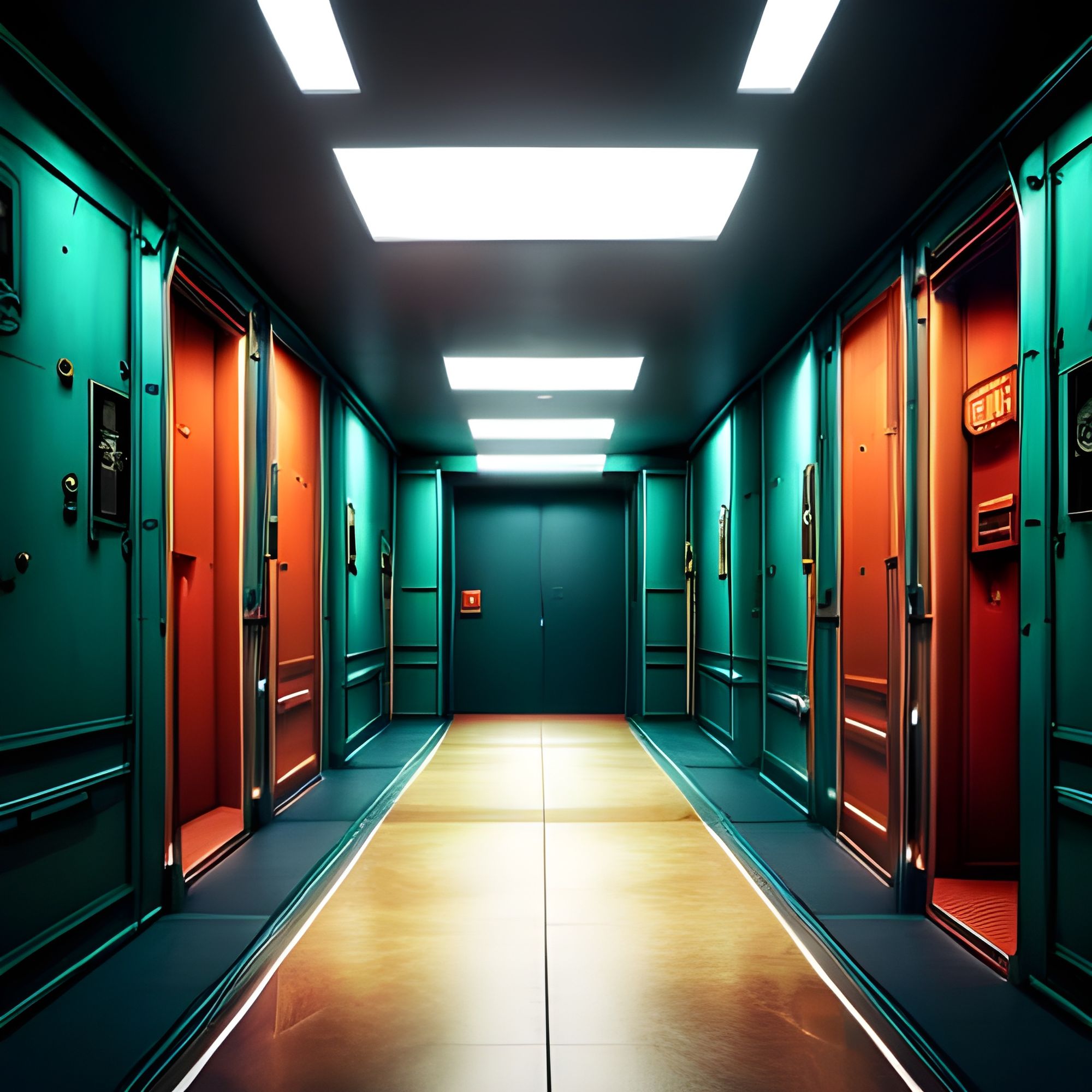 Art Style: Anime Composition: - The scene opens with a narrow hallway  stretching into the distance | MUSE AI