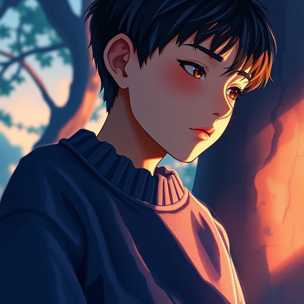 Boy Lost in Thought: Anime-Inspired Concept Art