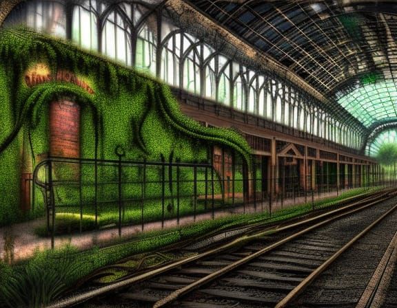 Post-Apocalyptic Steampunk Train Station in Neon Colors