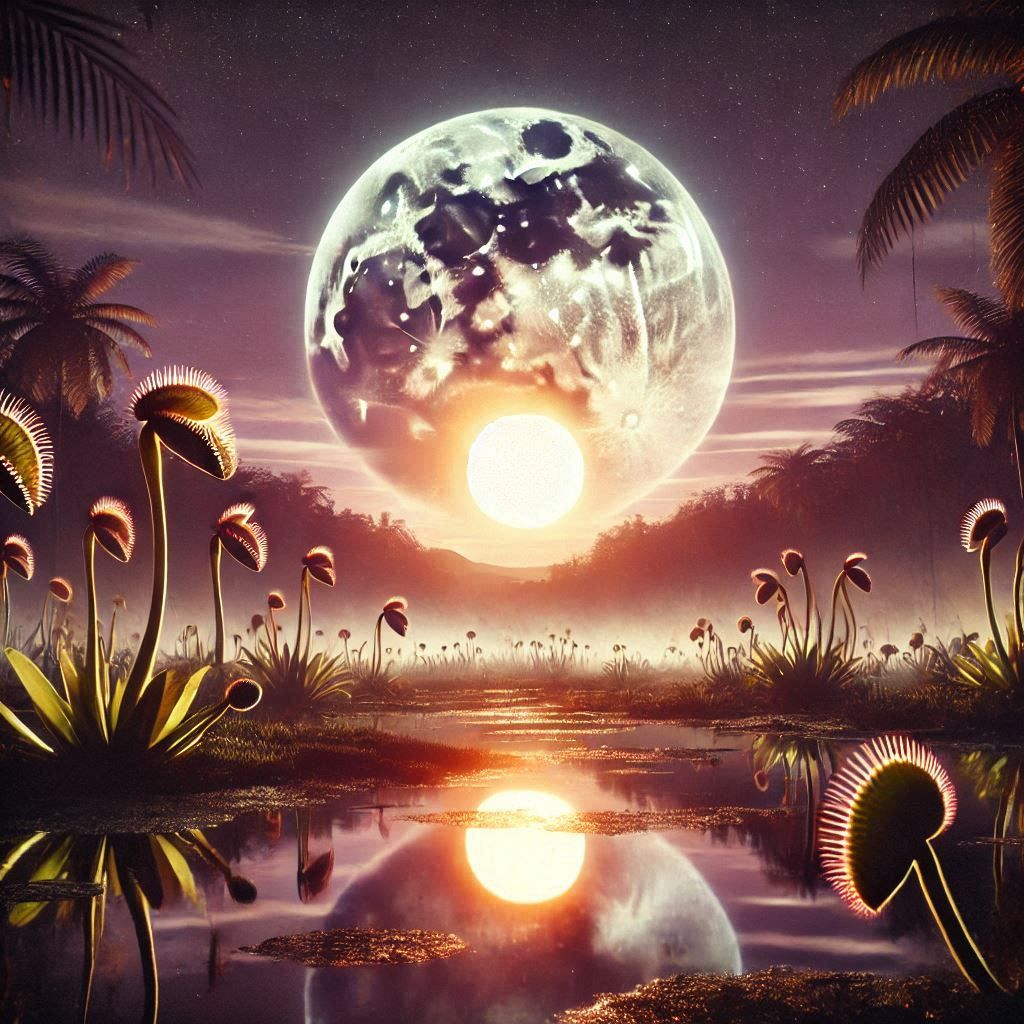 .carnivorous plants in the moonlight