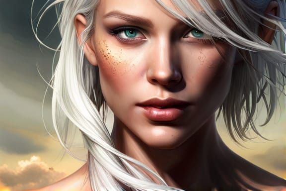Close up of a stunning Beautiful elf girl with silver hair, ...