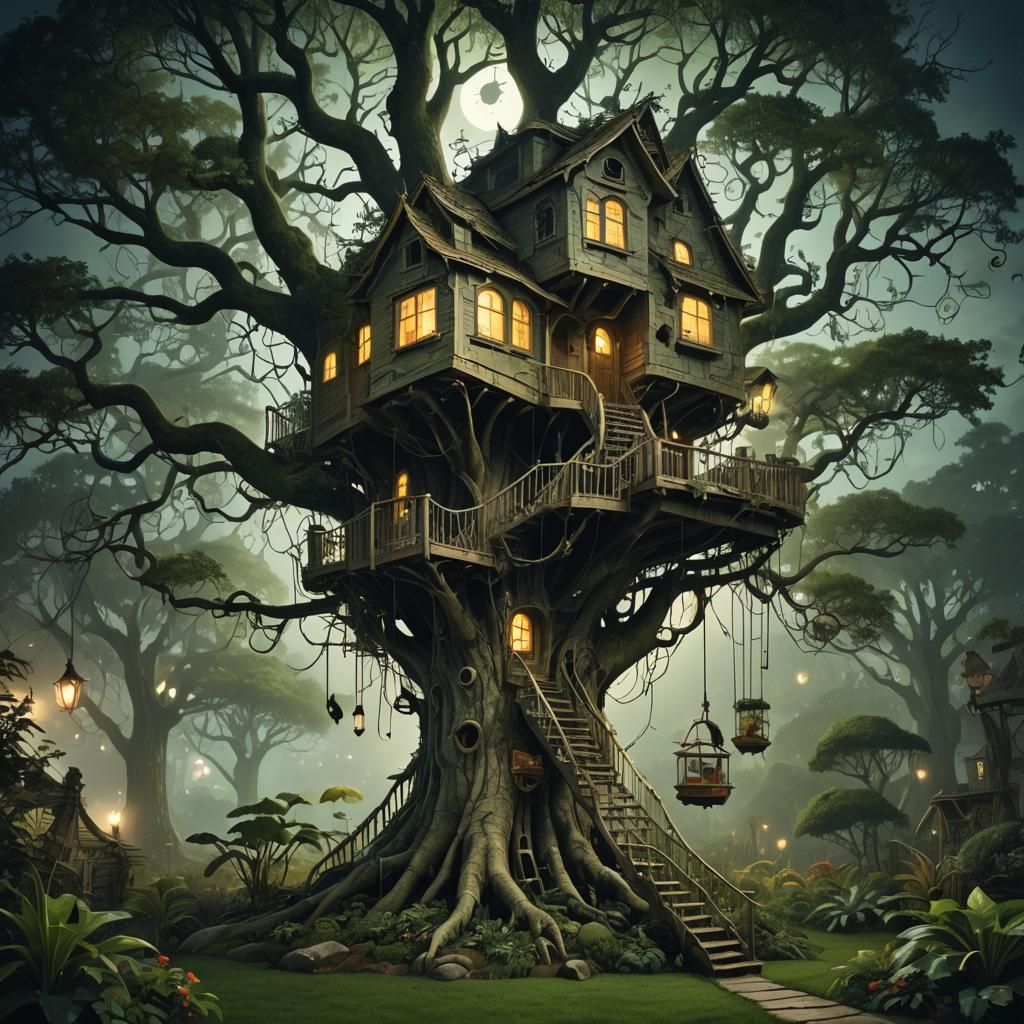 Sinister Surreal Treehouse in Night Garden