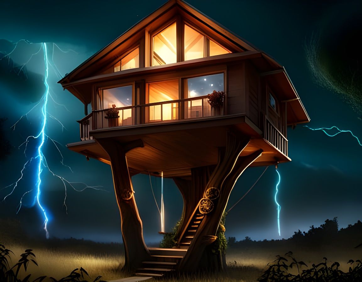 Treehouse in an electric storm AI Generated Artwork NightCafe Creator