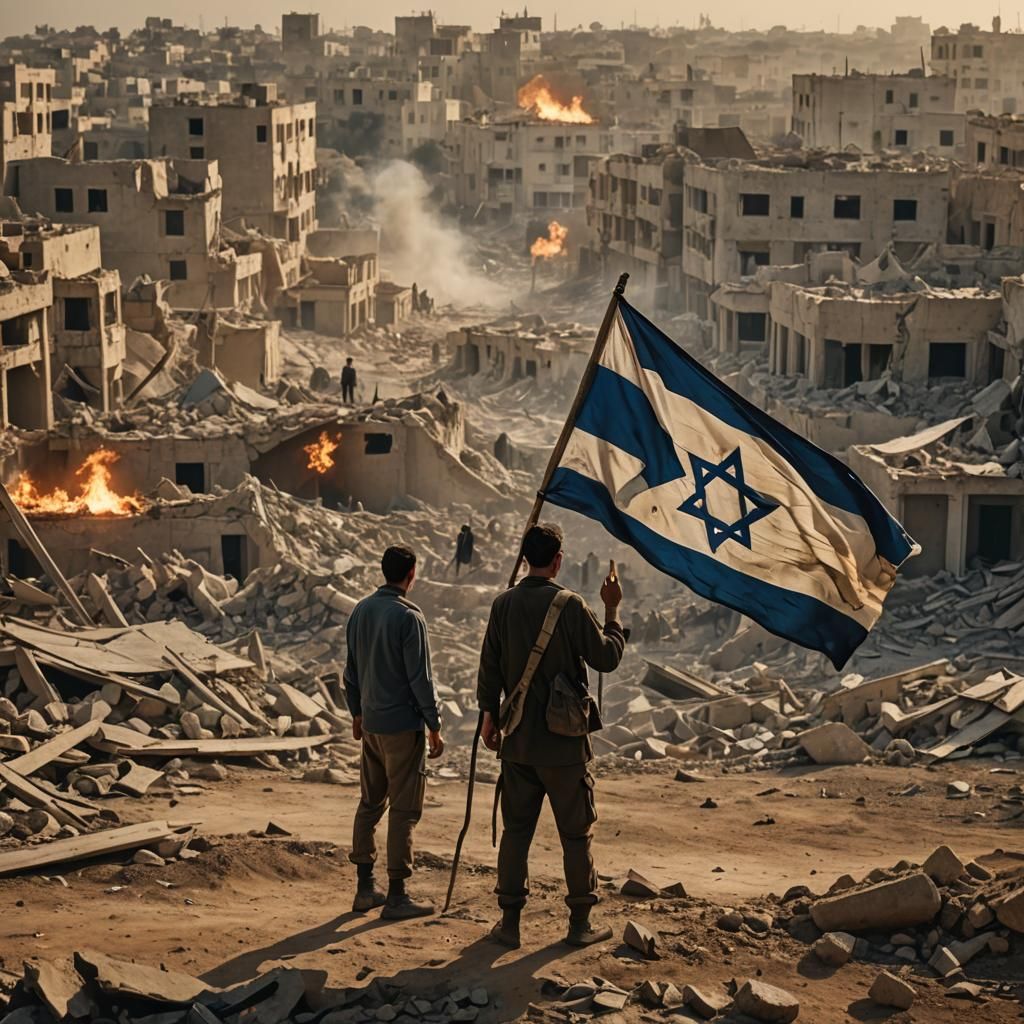 Jewish Man Raises Victory Flag in Gaza Landscape