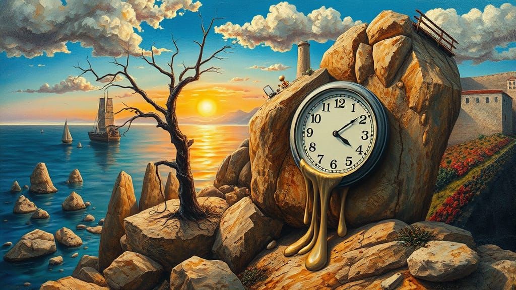 Surreal Melting Coastal Landscape with Bizarre Rocks