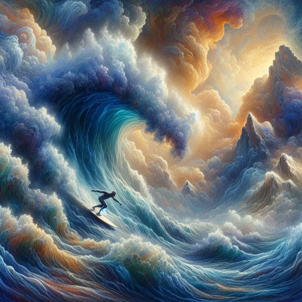 Surfing on giant waves surreal