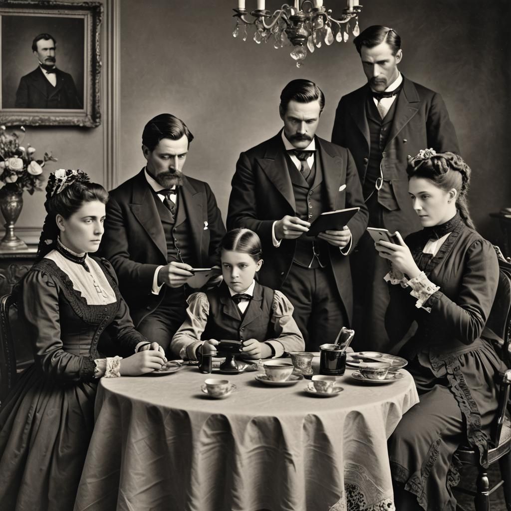 At morning tea, the family checks their cell phones and tablets.  by @MissT