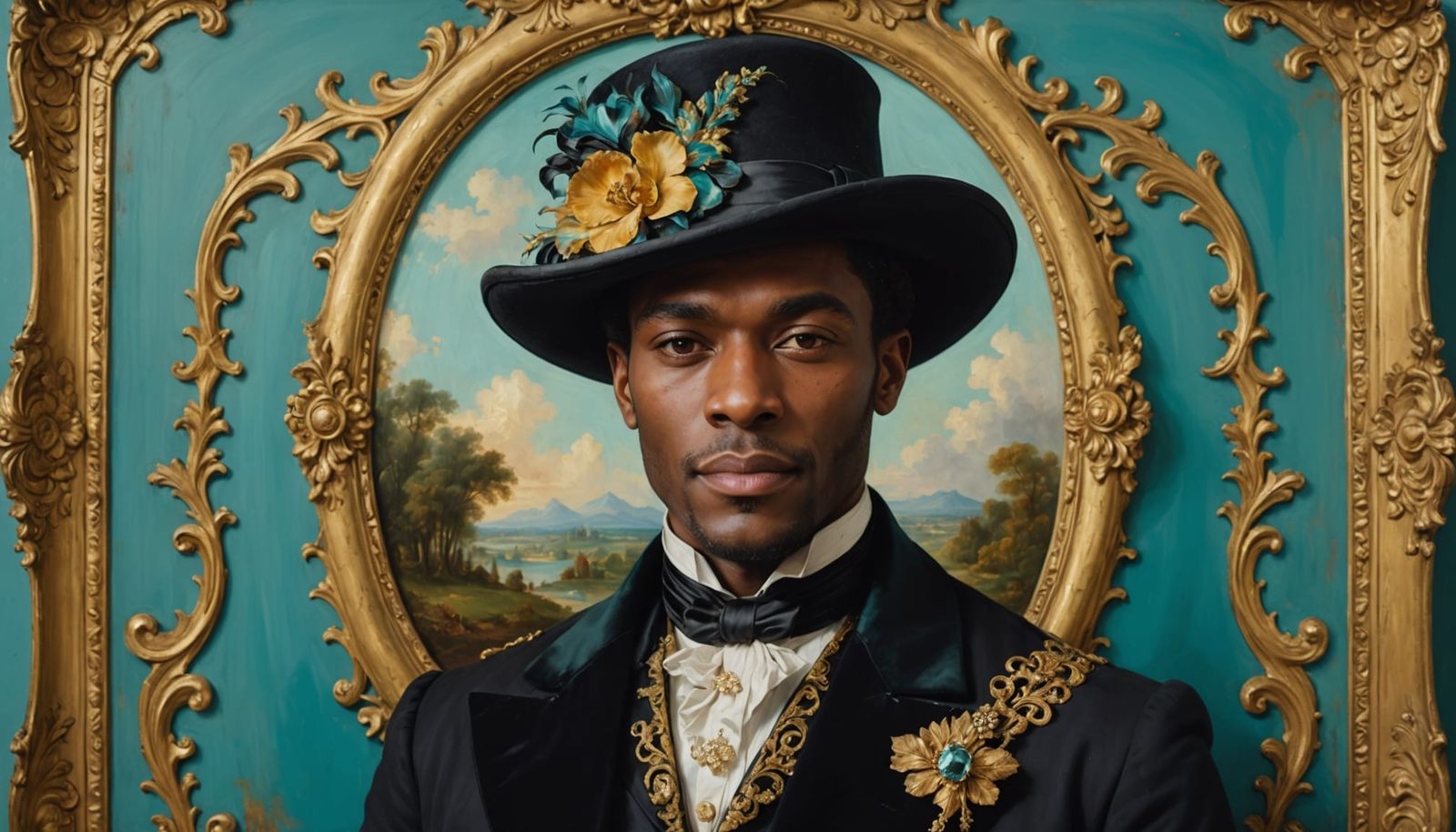 half-body painting portrait in the Rococo style that depicts...
