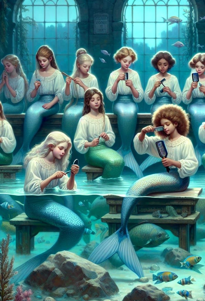 Young mermaids at school 