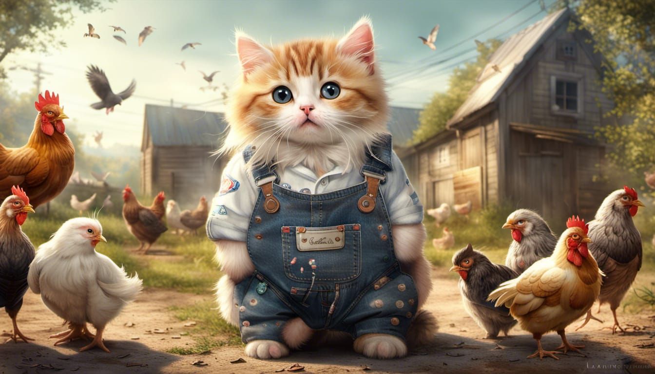 Photograph of an adorable anthropomorphic obese kitten in ov...