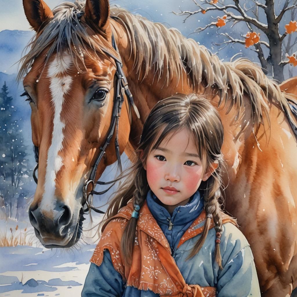 little girl and a old horse  by @Hammer4