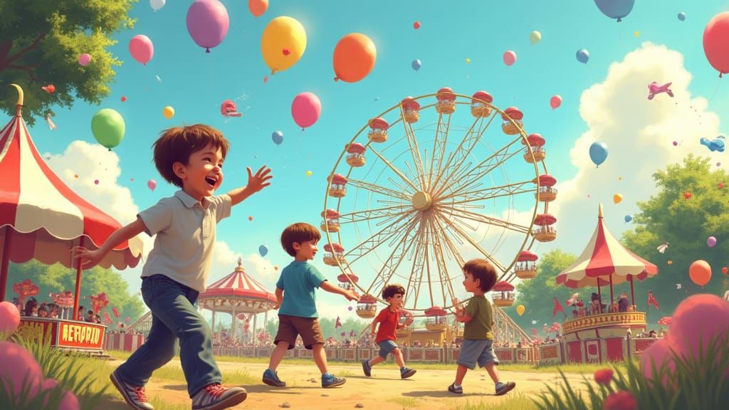 Joyful Children from Diverse Backgrounds Play Together in Wh...