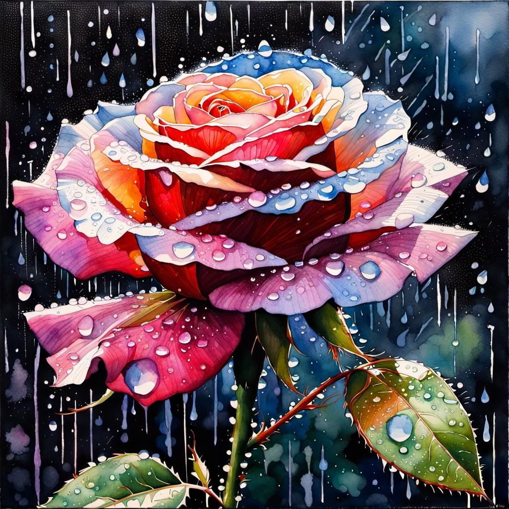 Rose in the Rain  by @Billy
