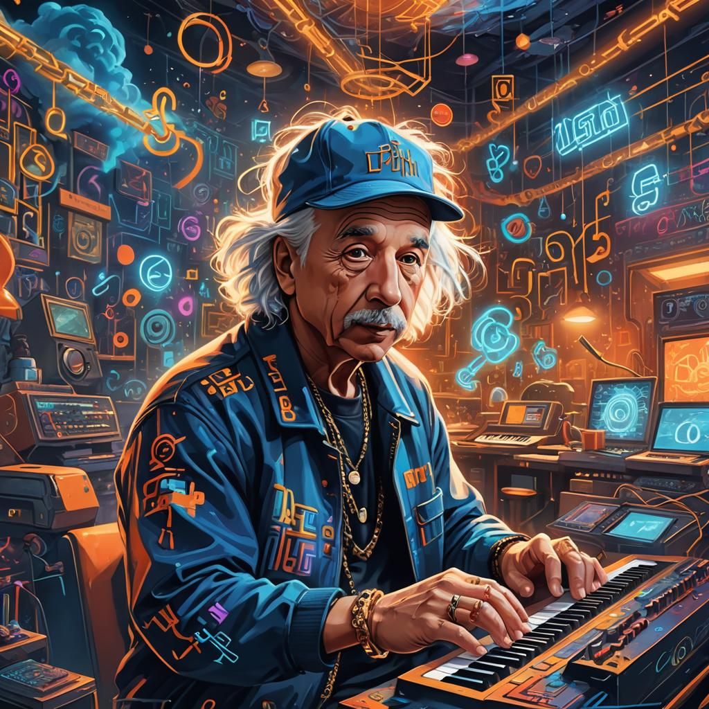 Einstein and eminem hanging out in the studio