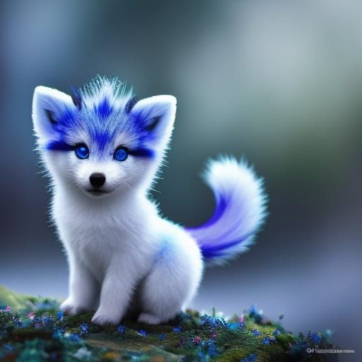 cute adorable fantasy blue frost fox - AI Generated Artwork