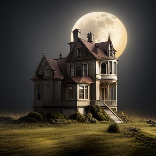 professional, concise model of a haunted house, sitting on a...