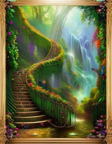 vines covered stairway - AI Generated Artwork - NightCafe Creator