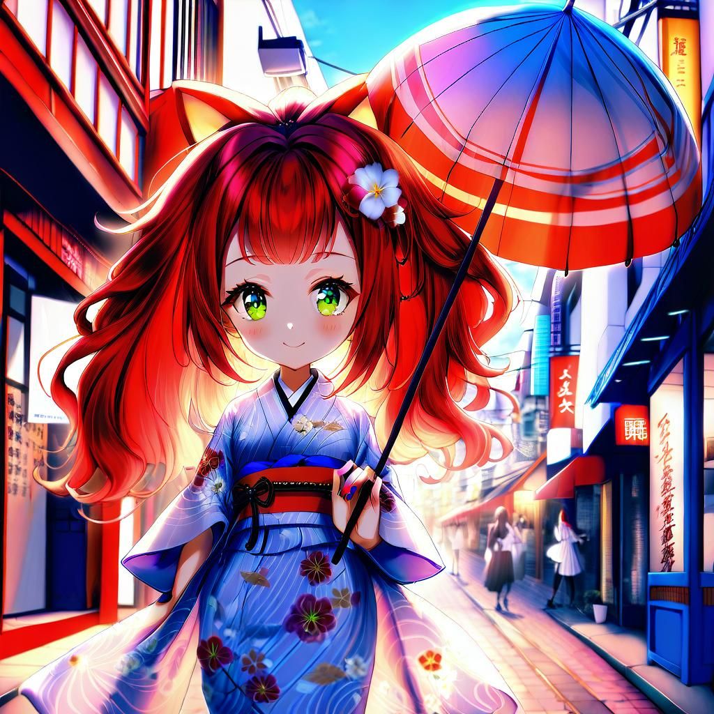 Pretty Woman in Yukata, Shibuya Street Scene