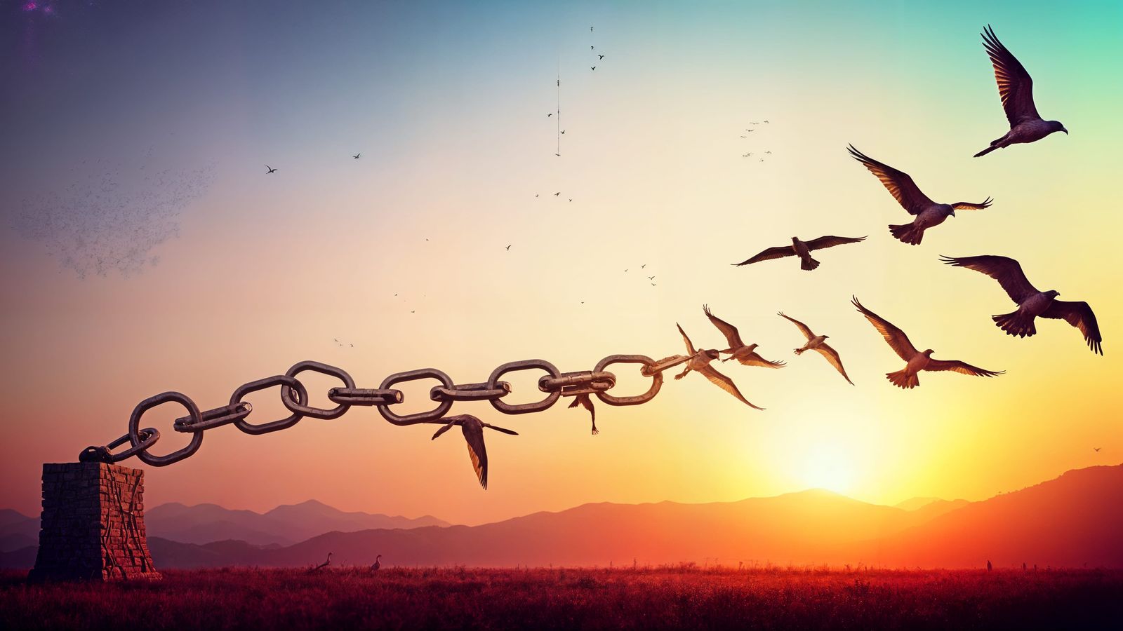 A symbolic image of Freedom showing Chains That Transform In...