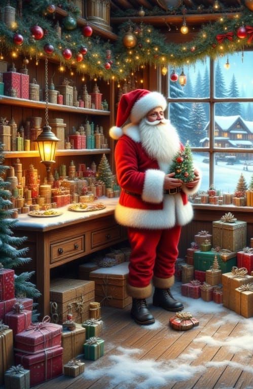 Santa's Cozy Workshop: A Magical Christmas Scene