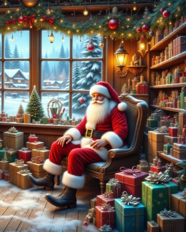 Santa's Cozy Workshop: A Heartwarming Christmas Scene