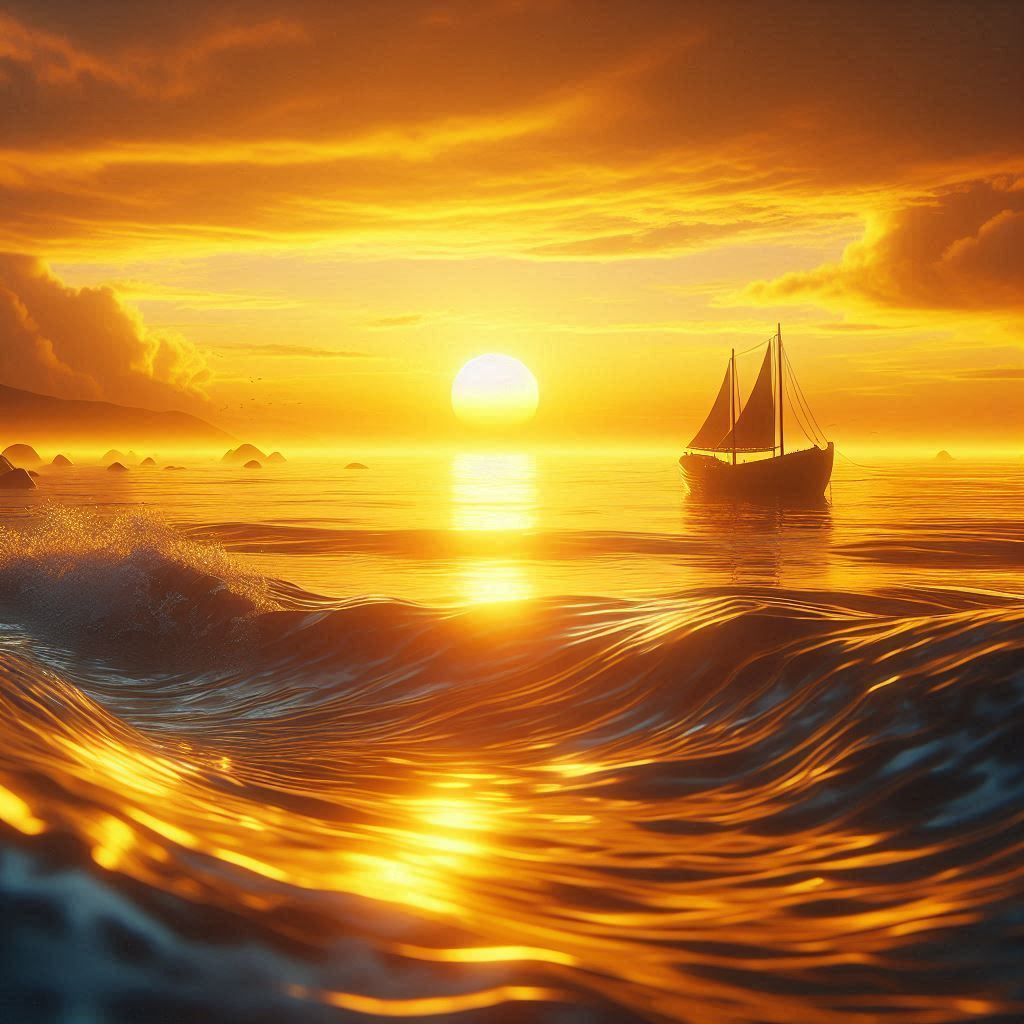 No blue no green boat on a calm sea