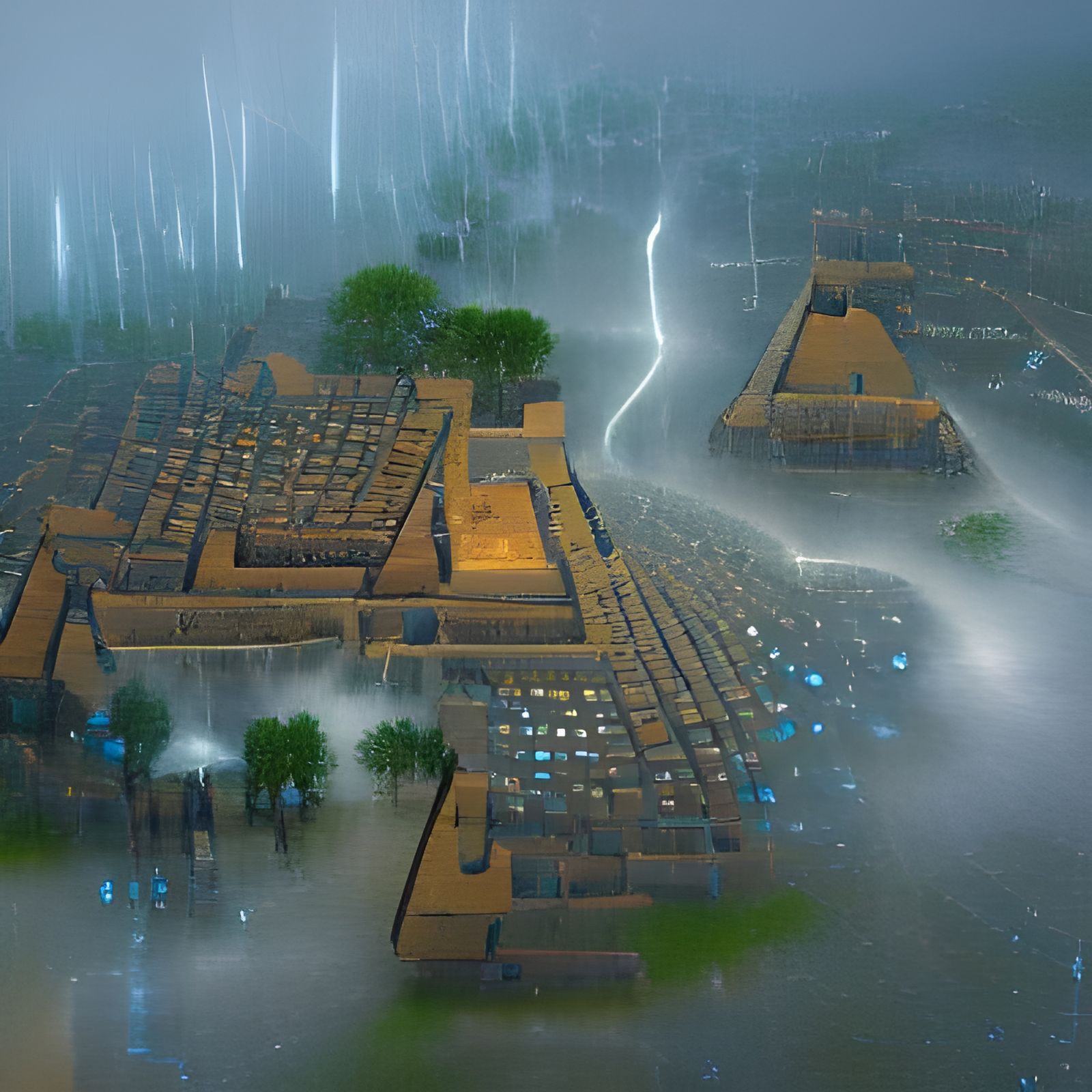 ancient city in a thunderstorm