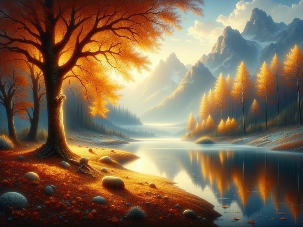  <lora:Luminist Flux:1.0> autumn landscape, luminist style 