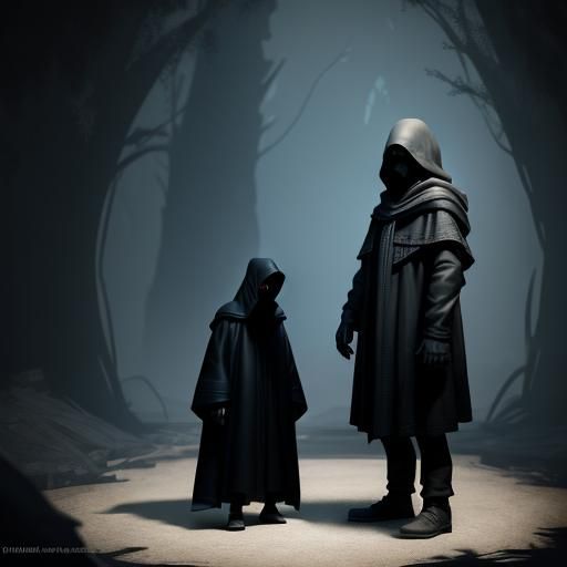 Mysterious Hooded Figure in Shadows: Pixar-Style 3D Art