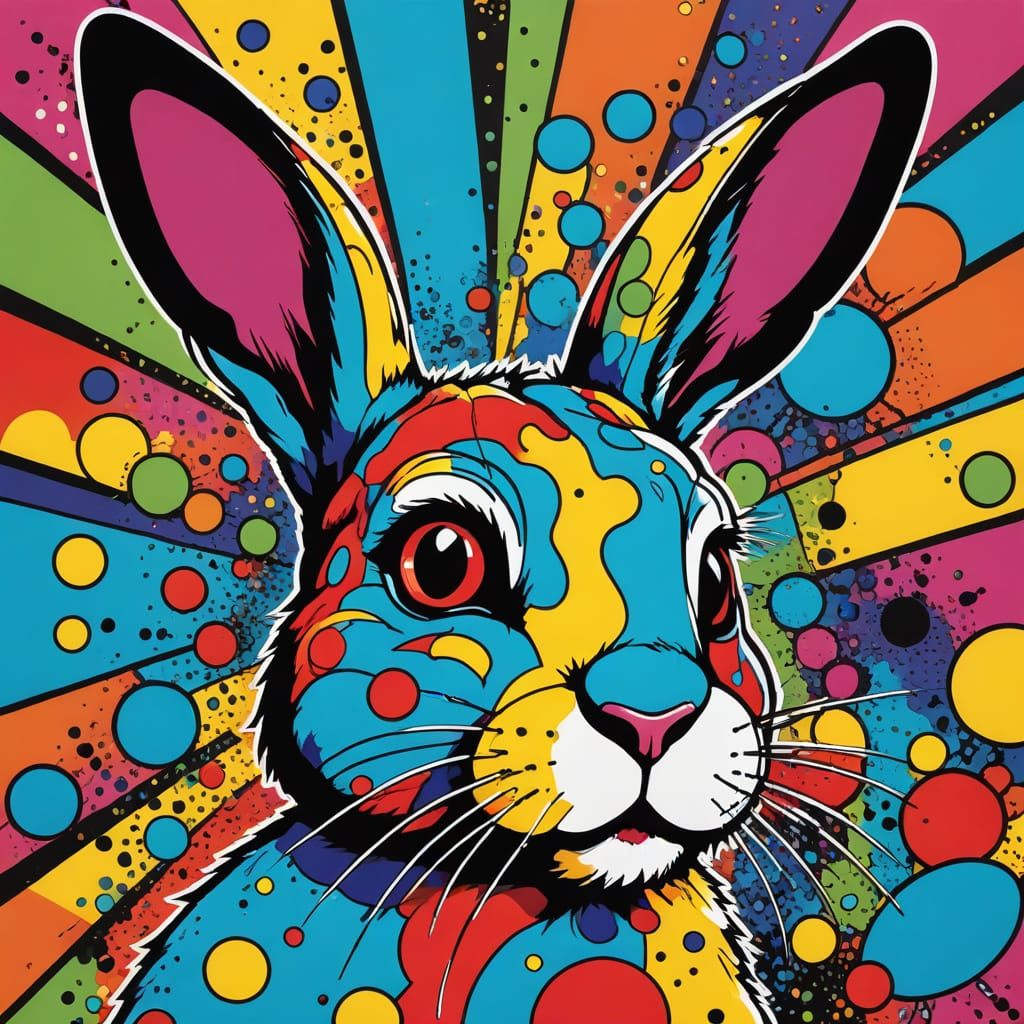 A vibrant pop art style image of a rabbit.  by @Suz