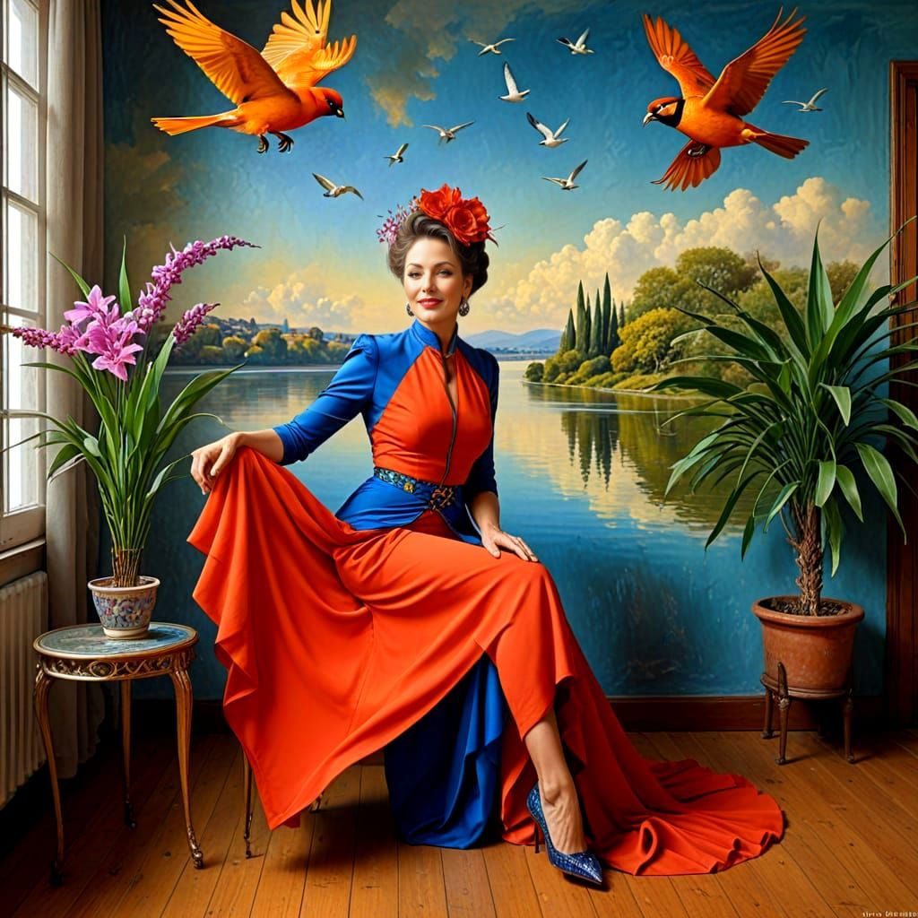 Surreal Elegant Lady in Vibrant Surroundings