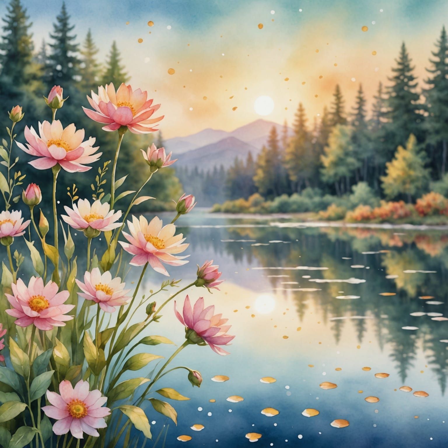 A watercolor floral masterpiece featuring a 3D illustration of flowers, bathed in natural light with ...  by @undefined