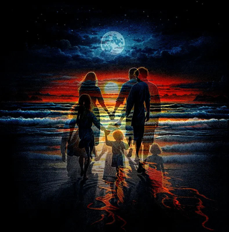 Families walking on the Beach.......