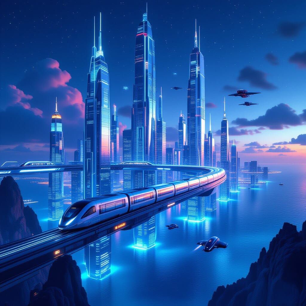 Futuristic Floating Metropolis in Ultra-Realistic Style