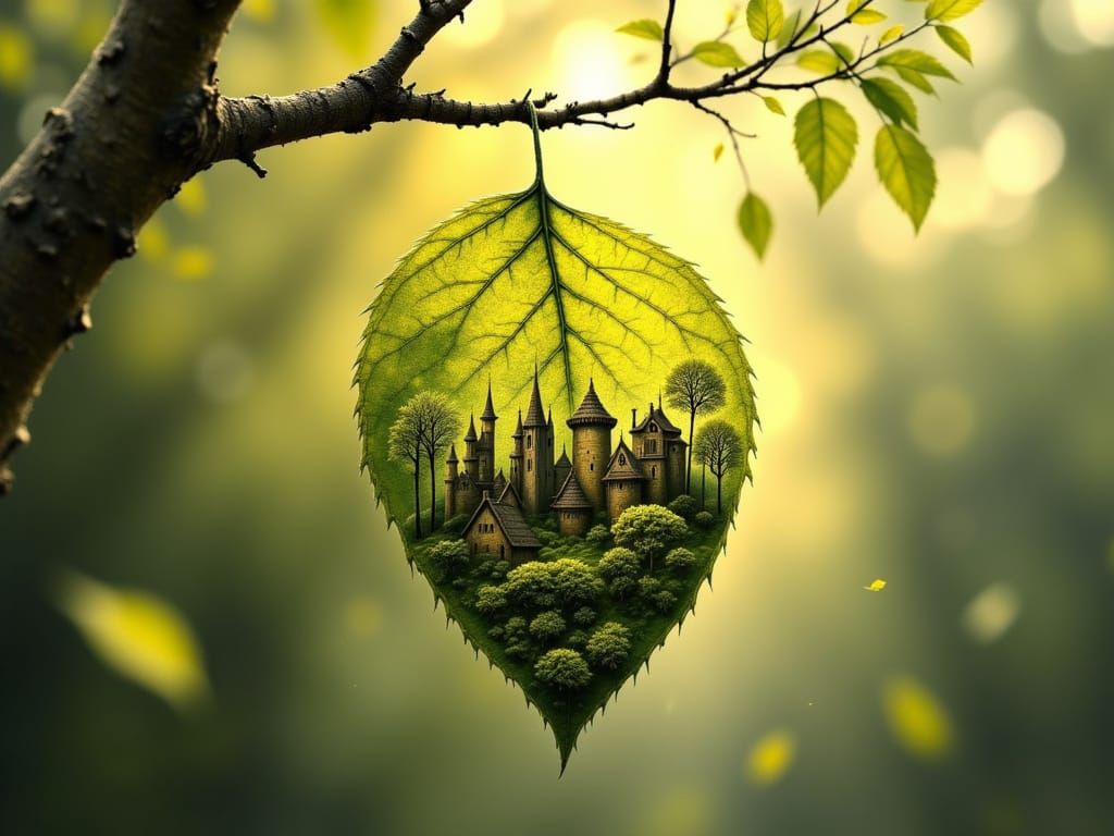 A leaf hanging from a tree,  by @Xerraire