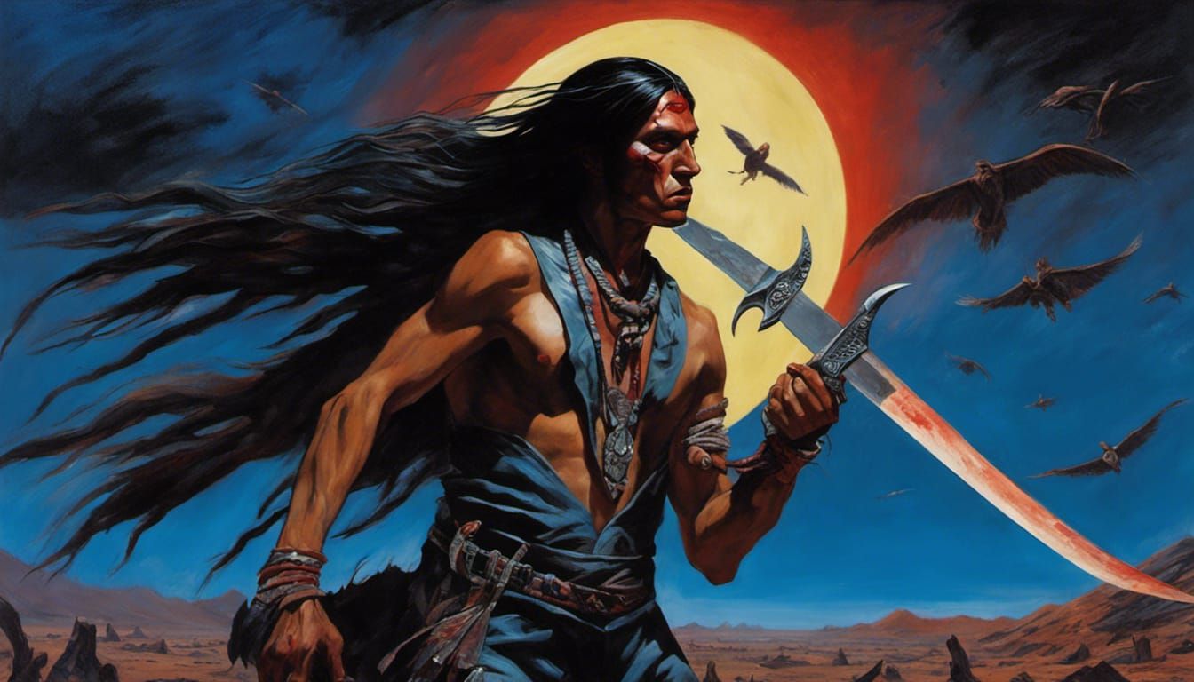 "25-year-old male Native American vampire with hunting knife...