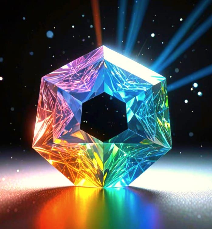 Light through prism creating a rainbow Dispersion, light ray Refracts through translucent facettes on surfaces  by @Peregrine Falconer